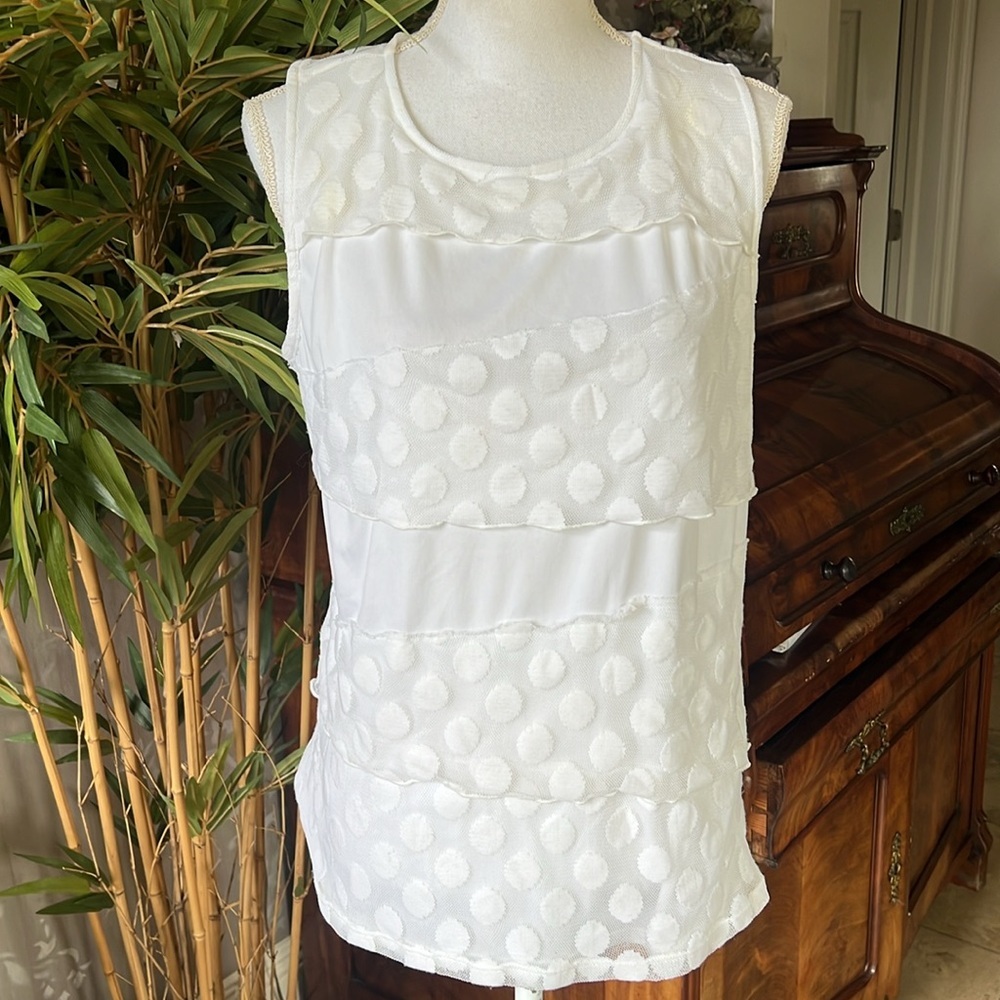 Dana Buchman lace tank top blouse, extra large white excellent condition - Picture 3 of 14